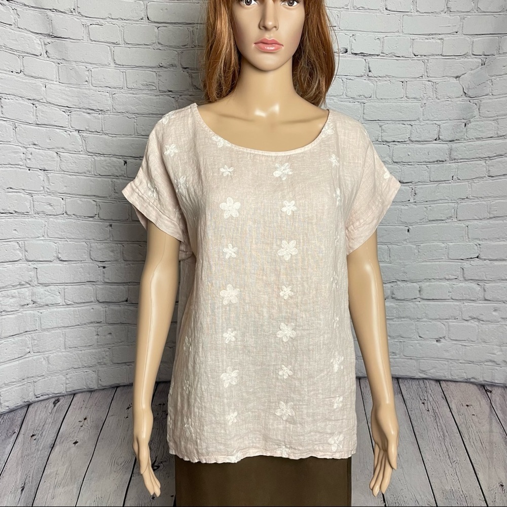 NWT New Terzo Millennio Pink Embroidered Linen Top Made in Italy Size S